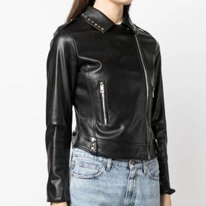 LIU JO Faux-Leather Biker Moto Zip Jacket